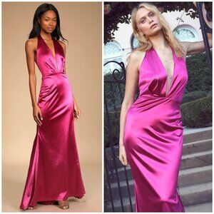 Lulu's Fuchsia Satin Maxi Dress